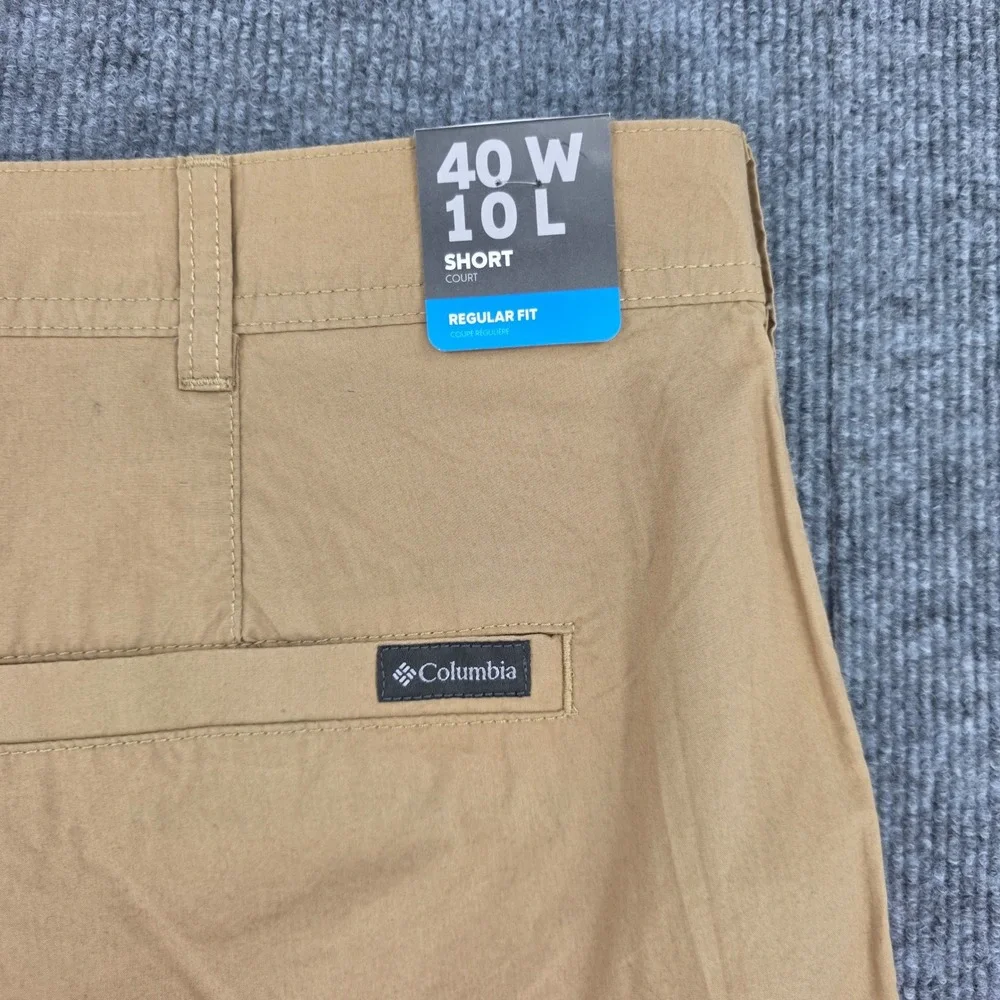 Columbia Mens Tan Cotton Poplin Flat Front Shorts 40W 10L AM4471 NWT
